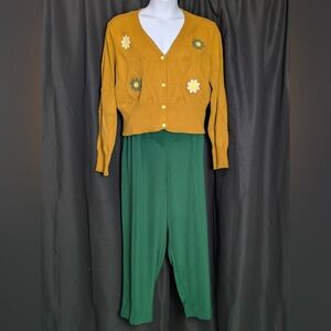 Unique Vintage Wide Leg Plus Size Emerald Front Pleat Pants